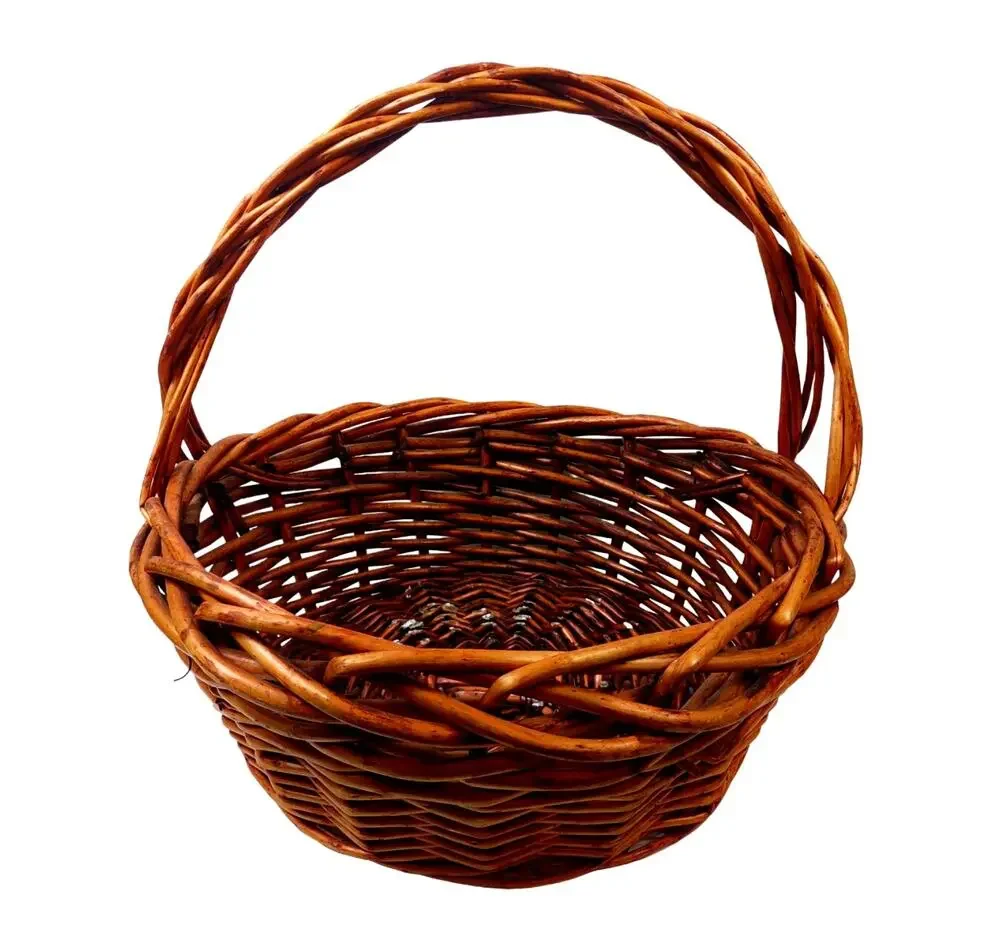 Large Rustic Woven Rattan Handled Basket Twisted Handle 19